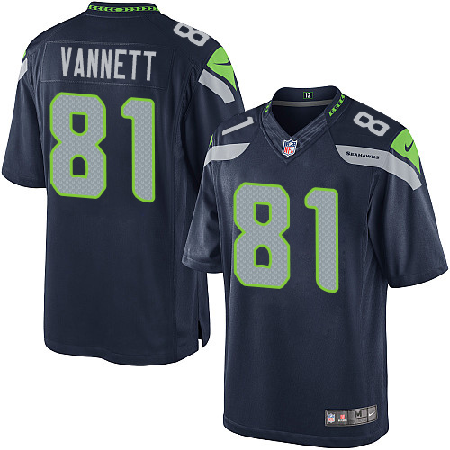 Men's Limited Nick Vannett Nike Jersey Navy Blue Home - #81 NFL Seattle Seahawks